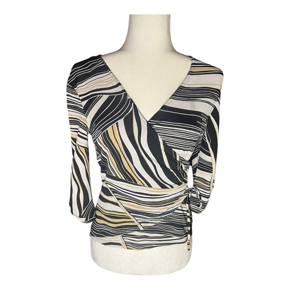 Y2K Abstract Striped Wrap-Top Blouse - Picture 1 of 5